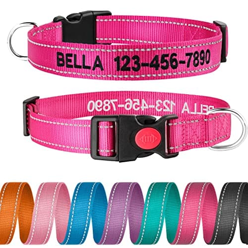 Personalized Dog Collar - Reflective Custom Embroidered with Pet Name and Phone Number for Boy and Girl Dogs, 4 Adjustable Sizes, XSmall,Small, Medium and Large - Image 1