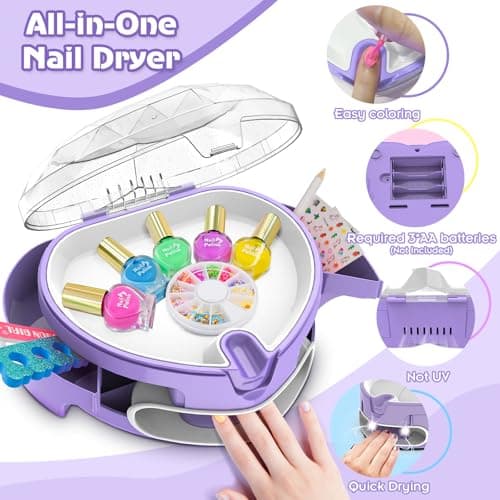Ylovetoys Kids Nail Polish Set for Girls, Nail Art Kit for Kids Ages 7-12, All-in-One Nail Dryer Salon with Press On False Nails, Non-Toxic Polish, Stickers, DIY Decorative, Gift Toys for Girls - Thumbnail 6