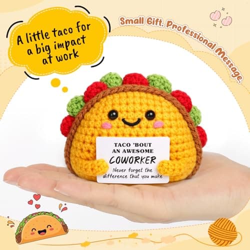 Mini Coworker Gifts for Women Men Funny Handmade Crochet Taco Thank You Gifts for Coworker Leaving Farewell Goodbye Going Away Retirement Office Appreciation Gift for Work Bestie Employee Colleague - Thumbnail 3