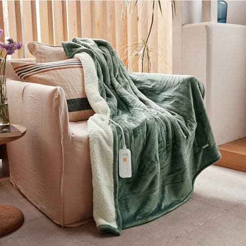 GOTCOZY Heated Blanket Electric Throw 50''X60''- Soft Silky Plush Electric Blanket with 4 Heating Level & 3 Hour Auto Off Heating Blanket, ETL Certified Machine Washable (Green) - Image 1