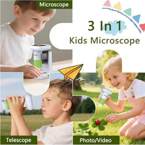 Microscope for Kids, 1000X 2 in 1 Desktop & Handheld Digital Microscope, 1080P 2.4' HD Portable Photo Video Function 8 LED Light 8G SD Card 6 Slides Christmas Birthday Gifts for Kids - Thumbnail 2