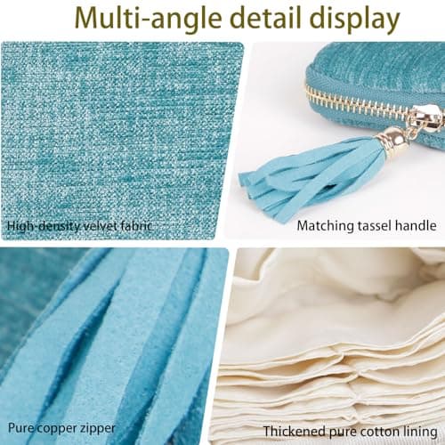 ASINGYER Travel Jewelry Storage Bag for Women, Velvet Portable Jewelry Organizer with Tassel Zipper, Small Pouches for Bracelets Necklaces Rings Earrings, Wedding Gift for Women (Sky blue) - Thumbnail 5