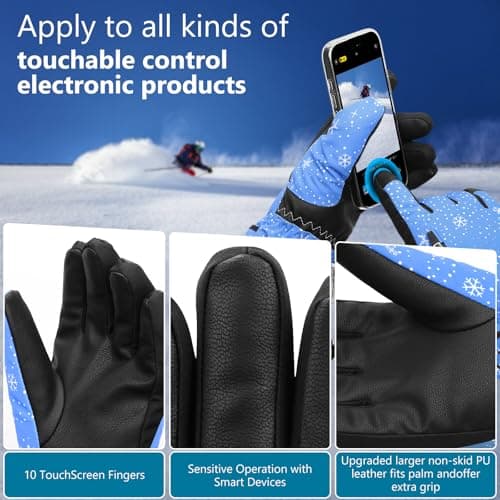 Odtmger Warm and Breathable Snow Gloves - Waterproof and Anti-Slip Ski Gloves for Boys & Girls, Men & Women - Thumbnail 3