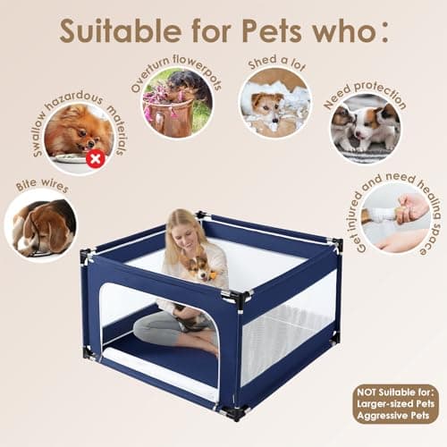 EHEYCIGA 42x42x26 Inches Puppy Playpen Without Top Cover for Dogs & Cats Indoor or Outdoor - Dog Playpen with Door, Dog Fence for Small Animal with Heavy-Duty Oxford & Steel Frame, Navy - Thumbnail 5