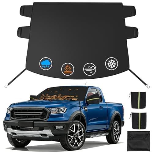 Instraella Windshield Cover for Ice and Snow, All-Season Car Windshield Cover with Heavy Duty Oxford Fabric, Windproof Front Window Protector Sun Shade with Mirror Covers for Cars, SUVs and Trucks, L