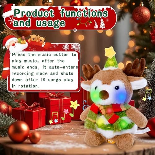 LLUKEME Reindeer Stuffed Animal Dancing Singing Plush with Music Light Voice Mimicking Function for Kids Adults Gifts - Thumbnail 5