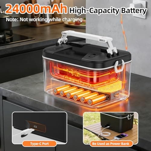 ikuchelife Heated Lunch Box, 24000mAh Cordless Electric Lunch Box with Scheduled Heating, 1.2L Rechargeable Portable Food Warmer with Digital Display for Work, Travel, Office, Camping - Thumbnail 6