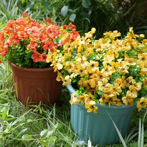 trytuny Artificial Flowers for Outdoor, UV Resistant Fake Silk Flowers, Realistic Faux Plants for Outside Indoor Porch Patio Window Box Planter Home Decor (14, Yellow) - Thumbnail 4