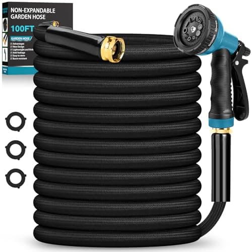BAZOLOTA Garden Hose 100FT Non-Expanding, Lightweight Hose With 10-Function Nozzle, Leak-Proof, No-Knot, Easy to Carry, Wear-Resistant, Sturdy 3/4GHT Flexible Water Hose for Yard Garden Outdoor - Image 1
