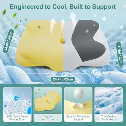 DONAMA Cervical Neck Pillow- Ergonomic Pillows for Pain Relief, Contour Memory Foam Pillow for Side/Back/Stomach Sleepers, CertiPUR-US Certified with Cooling Ice Silk Pillowcase - Thumbnail 2