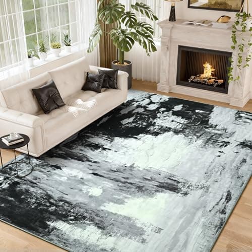 ULTSOFE Area Rugs for Living Room, 5x7 Washable Neutral Grey Abstract Soft Thin Non-Slip Backing Large Rug Home Office Bedroom Home Office Under Dining Table Farmhouse Nursery Indoor Floor Carpet Rugs - Image 1
