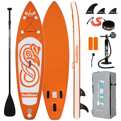 FunWater SUP Inflatable Stand Up Paddle Board 10'x31''x6'' Ultra-Light Inflatable Paddleboard with ISUP Accessories,Fins,Adjustable Paddle, Pump,Backpack, Leash, Waterproof Phone Bag,Kayak Seat - Image 1
