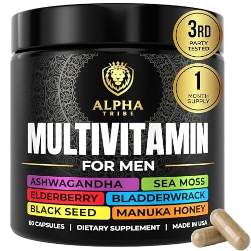 Alpha Tribe Multivitamin for Men with Seamoss Black Seed Oil Ashwagandha Burdock Root, Turmeric Bladderwrack, Vitamin C, Elderberry, Manuka, Yellow Dock | Daily Men's Vitamins and Minerals Supplement - Image 1