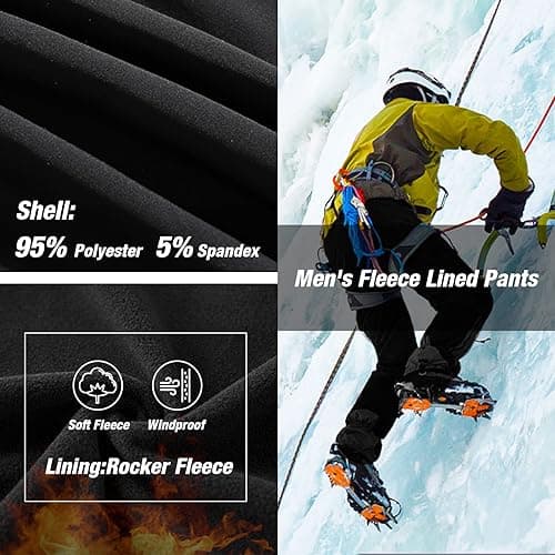 MOURCE Snow Pants Men Windproof, Elastic Waist Fleece Lined Hiking Pants Men with Belt, Black S - Thumbnail 3