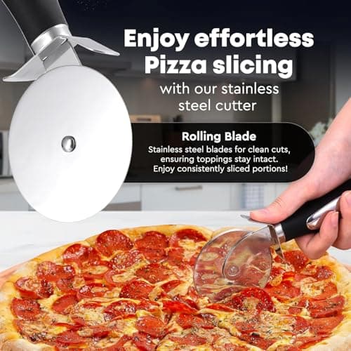 HFLYJPYW Premium Pizza Cutter Food Chopper-Super Sharp Stainless Steel Pizza Cutters Rocker/Slicer/Blade/Knife with Cover Multi Function Kitchen Tools,Dishwasher Safe (deep black) - Thumbnail 2