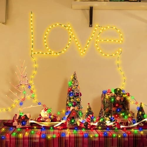 XUNXMAS Outdoor Indoor String Lights Christmas 500LED Warm White Multicolor Fairy Lights 164ft Green Wire Dimmable with Remote Control, Waterproof Fairy Light for DIY Christmas Tree - Thumbnail 4
