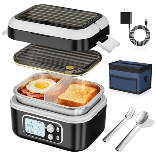 Yofidra Heated Lunch Box, Cordless 24000mAh 100W Electric Lunch Box with Smart Timer, 6.3-Cup Super Large Lunchbox for Men & Women, Portable Food Warmer with Insulated Bag for Outdoor/Office, Black