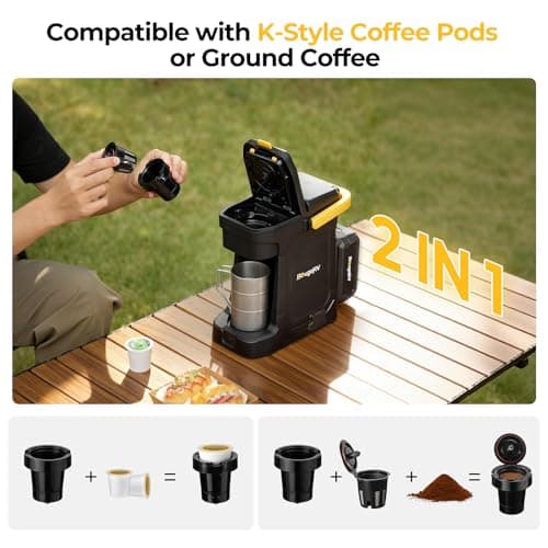 BougeRV Coffee Machine with 18V 8Ah Battery Powered Compatible with K Cup Coffee Pods & Ground, Cordless Coffee Maker for Travel Camping Outdoor Worker Home - Thumbnail 3