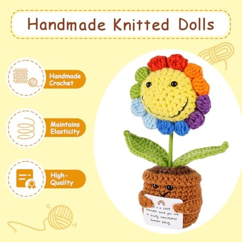 Gifts for Her/Him, Positive Crochet Animals Birthday Gifts for Women Men Includes Motivational Cards and a Wooden Base Cute Small Gift for Son Mom Dad Daughter Sister Friend Coworkers - Thumbnail 4