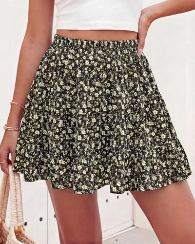 BTFBM Summer Skirts for Women 2026 Floral High Waist Shorts Underneath Boho Tiered Flowy Tennis Skorts Casual Mini Skirt(Floral Black, Medium) - Thumbnail 6