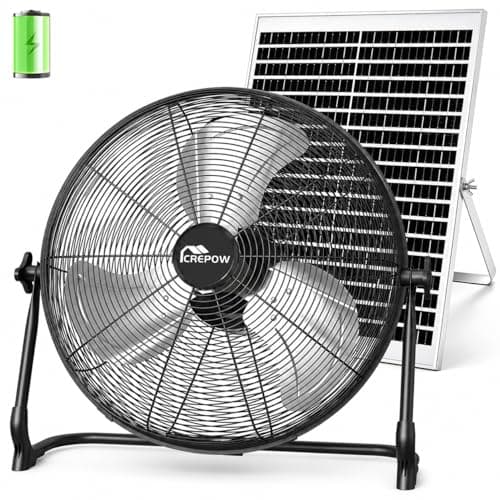 CREPOW 16" Solar Powered Floor Fan, Rechargeable Battery Operated Floor Fans with USB&Type C Output, 4-25H Runtime,Quiet Cordless Outdoor Fan for Outside Camping Greenhouse Shed Home Patio