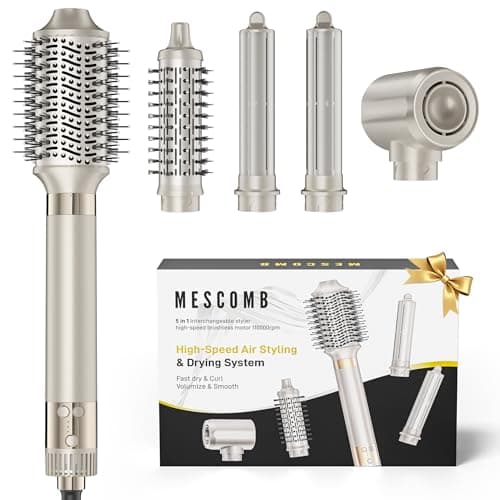 MESCOMB Upgraded 5 in 1 Hot Air Styler – 110,000 RPM Hair Dryer Brush with Automatic Curling Barrel, Volumizer for Curl, Smooth & Blowout, Anti-Frizz & No Heat Damage (Champagne) - Image 1