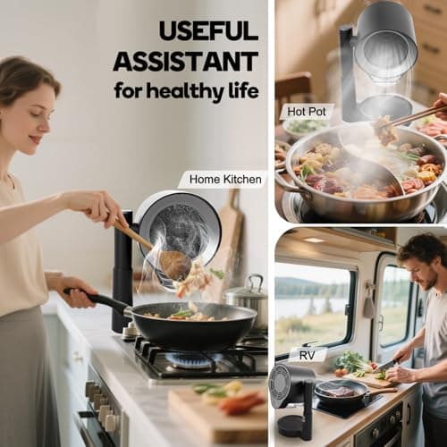 Portable Range Hood, Portable Kitchen Exhaust Fan with 3 Speeds, Desktop Range Hood with Telescoping Height, Low Noise, Large-Caliber Aluminum Filter &Oil Cup for Indoor BBQ/Hot Pot/RV - Thumbnail 5