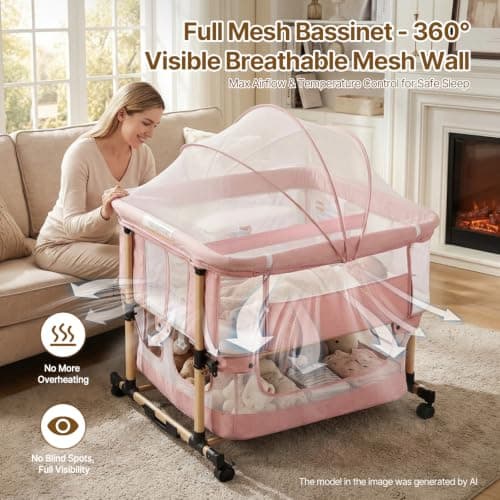 Twin Bassinet for 2 Babies, Rocking Portable Double Bassinet for Twins - Thumbnail 4