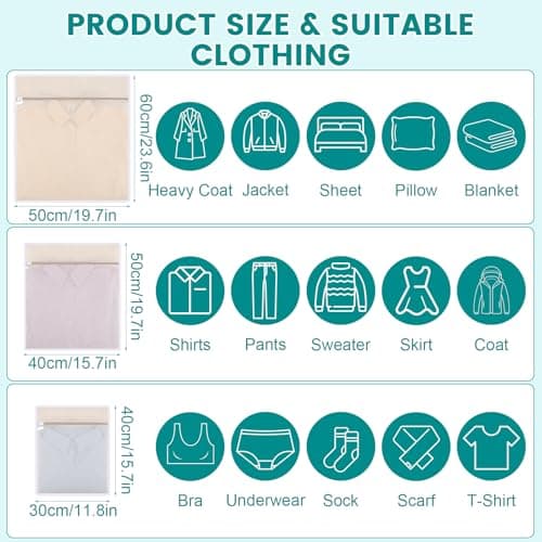 Dntorx 6Pcs Durable Cotton Mesh Laundry Bags for Delicates, 12×16in+16*20in+20*24in Breathable Laundry Mesh Wash Bags with Sturdy Zipper for Delicates, Clothes, Pants, Underwear, Bra, Socks (M+L+XL) - Thumbnail 2