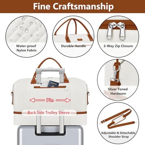 Weekender Bag for Women Travel Duffel Bag - Carry On Overnight Bag with Shoe Compartment Large Nylon Duffle Tote 21.5" for Traveling Business Weekend Trip 3Pcs Set - Thumbnail 4