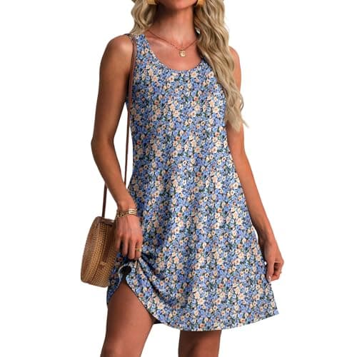 FREEOAK Womens Dresses Floral - A-Line Summer Beach Vacation Clothes with Pockets Sleeveless V Neck Cute Flowy Sundress - Image 1
