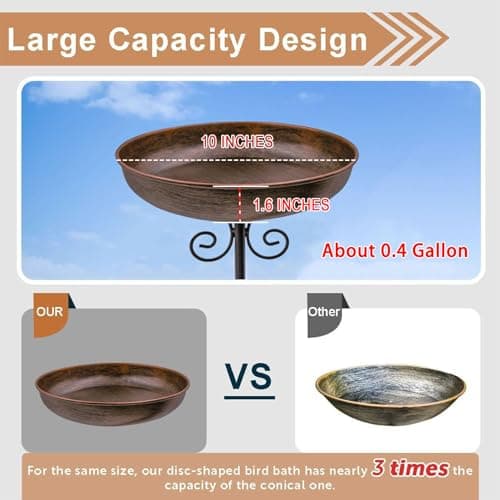 OUISJYER Small Metal Bird Bath for Outdoors, 10" Dia Bowl with Stake Birdbaths Garden Yard Lawn Decor 0.4 Gallon - Thumbnail 2