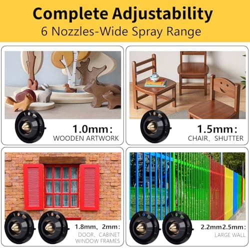 LED Light Paint Sprayer,1000W Paint Gun with Cleaning & Blowing Joints,1400ml Cup Spray Paint Gun with Adjustable Flow Width,6 Nozzles and 3 Patterns,Yellow Paint Sprayer for House Painting - Thumbnail 5