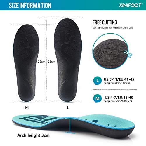 XINIFOOT 2 Pairs Arch Support Comfort Shoe Insoles Plantar Fasciitis Orthotic Shoe Inserts Running Insoles for Men and Women - Thumbnail 3