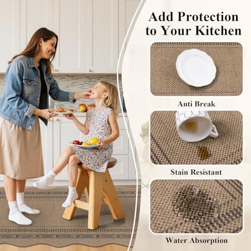 U'Artlines Non-Slip Scalloped Kitchen Rugs Set 3 PCS, 20"x32"+ 20"x48"+20"x59" Washable Low Profile Easy Jute Kitchen Floor Mats Runner Set for Sink Hallway Entryway Laundry Decor(Colorful) - Thumbnail 4