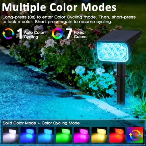 T-SUNUS RGB Solar Landscape Spotlights Christmas Outdoor IP65 Waterproof Color Spot Lights Auto Dusk to Dawn Landscaping Wall Light for Tree Yard Garden Driveway Porch Walkway Pond Halloween 2 Pack - Thumbnail 2