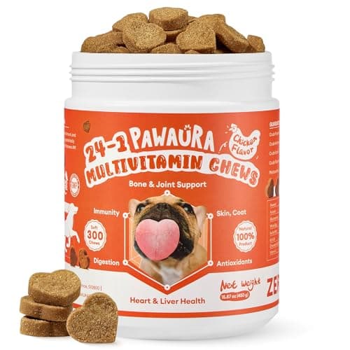 Pawaura 24-in-1 Multivitamin Dog Supplement, 300 Soft Chews – Glucosamine & Chondroitin for Joint Support, Probiotics for Gut Health, Omega Fish Oil for Skin & Coat, Daily Dog Vitamins - Image 1