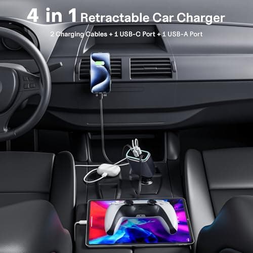 TOENNESEN Retractable Car Charger USB C 131W 4-in-1 Fast Charging with 2 Retractable Cables Car Phone Charger Adapter for iPhone 17 Pro Max 16 15 14 13 Fast Charge Car Accessories, Gifts for Men Women - Thumbnail 6