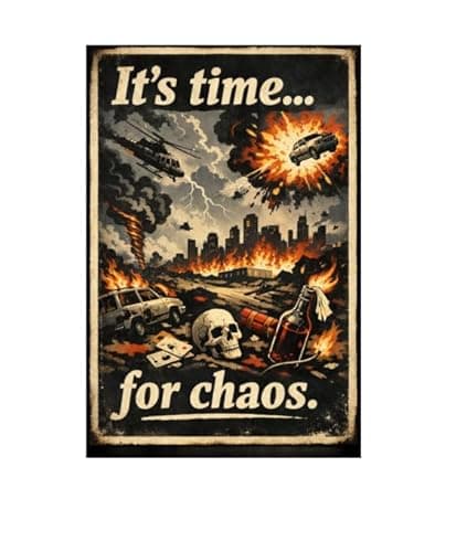It's Time for Chaos Metal Tin Sign, 8x12 Inch Vintage Retro Art, Explosive Action Graphic, Funny Disaster Quote, Wall Decor for Man Cave, Garage, Office, Pre-drilled Holes for Easy Hanging - Image 1