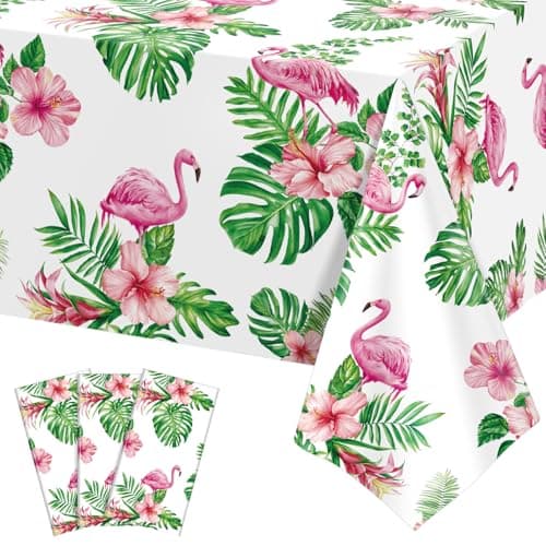 NatNarr 3 Pack Hawaiian Luau Party Tablecloth, 54 x 108 Inch Disposable Tropical Palm Leaves Table Cloth Waterproof Rectangle Table Cover for Summer Beach Pool Cocktail Party Decorations - Image 1
