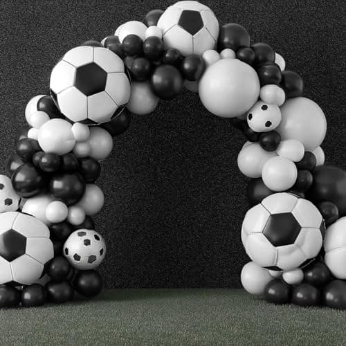 Soccer Balloon Garland Arch Kit, Black White Football Print Balloons Arch Kit with Football Foil Balloons Balloon for Sports Fan Birthday Soccer Theme Party Decorations - Thumbnail 5