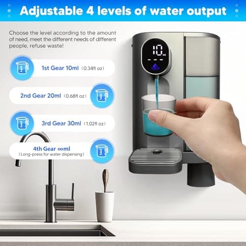 Automatic Mouthwash Dispenser for Bathroom 20.3 Fl oz -Touchless Smart Mouth Wash Dispenser, Electric Wall Mounted Mouthwash Dispenser with 2 Magnetic Cups,4 Levels and LED Screen for Kids Adults Grey - Thumbnail 5