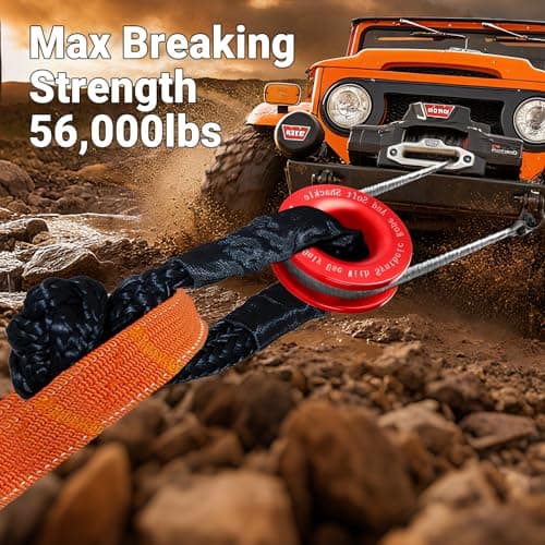 DAJOUJS Synthetic Soft Shackle Rope 1/2" x 22" Black Recovery Tow Shackles with Red Recovery Ring 56,000lb Breaking Strength Soft Shackle Recovery Kit for SUV ATV Truck Jeep, Safer Than Metal Shackle - Thumbnail 5