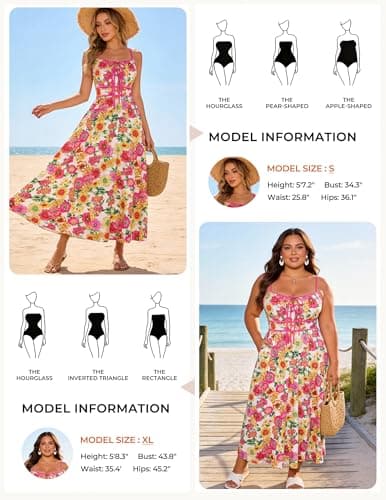 GRACE KARIN 2026 Women's Summer Maxi Dresses, Tie Front Floral Boho Dress, Spaghetti Strap Sundress with Pockets, Pink Yellow L - Thumbnail 5