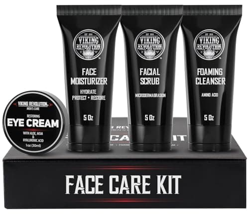 Viking Revolution Men's Facial Skin Care Kit - Includes Rejuvenating Face Moisturizer, Microdermabrasion Facial Scrub, Foaming Cleanser (5oz Each) and Eye Cream (1oz) - Image 1