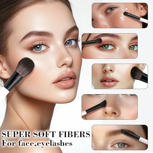 Jomay Travel Makeup Brush Set 8PCS for Beginners – Powder, Contour, Eyeshadow, Blending & Eyebrow Brushes – Essential Vegan Brochas de Maquillaje with Pouch - Thumbnail 3