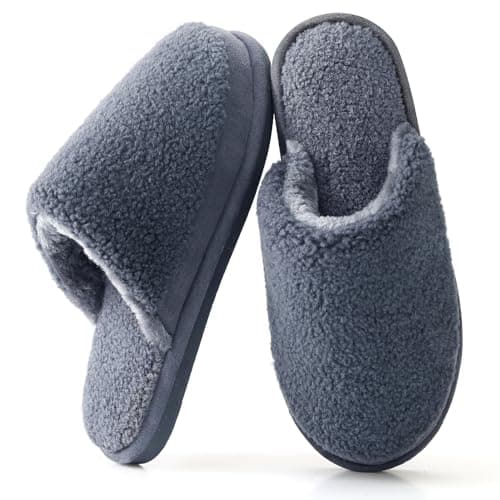 Parlovable Women's Memory Foam House Slippers - Polar Fleece Lining Non-Slip Indoor Shoes Grey 5-6 - Image 1