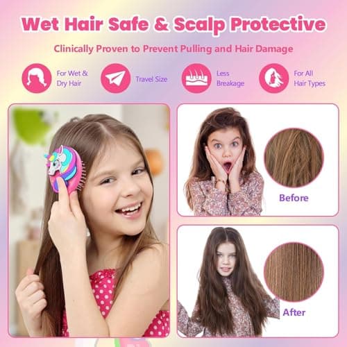 Sparkle Unicorn Toddler Hair Brush for Toddler Girls & Kids Ages 2-4+, Purple Mini Unicorn Hairbrush, Gentle Detangling brush, Wet & Dry Hair, Ball-Tip Bristles for Sensitive Scalp, Travel Hairbrush - Thumbnail 4