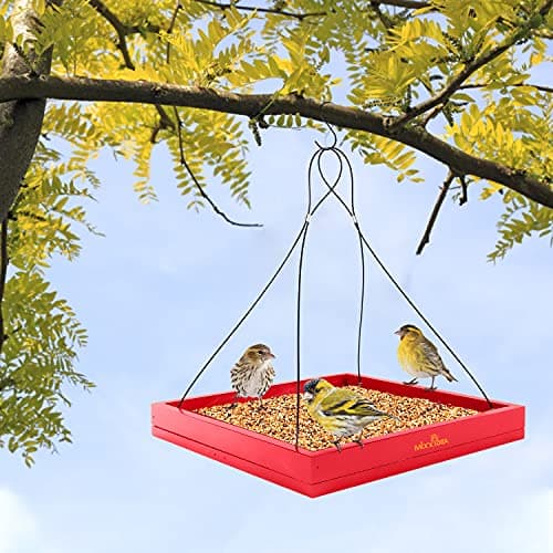 MIXXIDEA Bird Feeder Hanging Tray Seed Tray Wooden Platform Hummingbird Feeder Hanging Tray Mesh Seed Platform for Garden Yard Outside Decoration Attracting for Wild Birds (Red-1pk) - Thumbnail 6