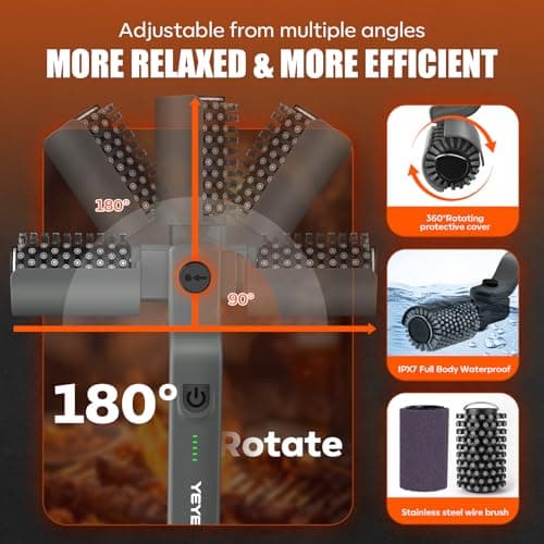 YEYES Electric Grill Brush for Outdoor Grill - Cordless Rechargeable BBQ Cleaner with 7-Angle Adjustable Head, 2600mAh Power Rotary Grill Cleaning Brush for Gas Charcoal Grates (Gray) - Thumbnail 3